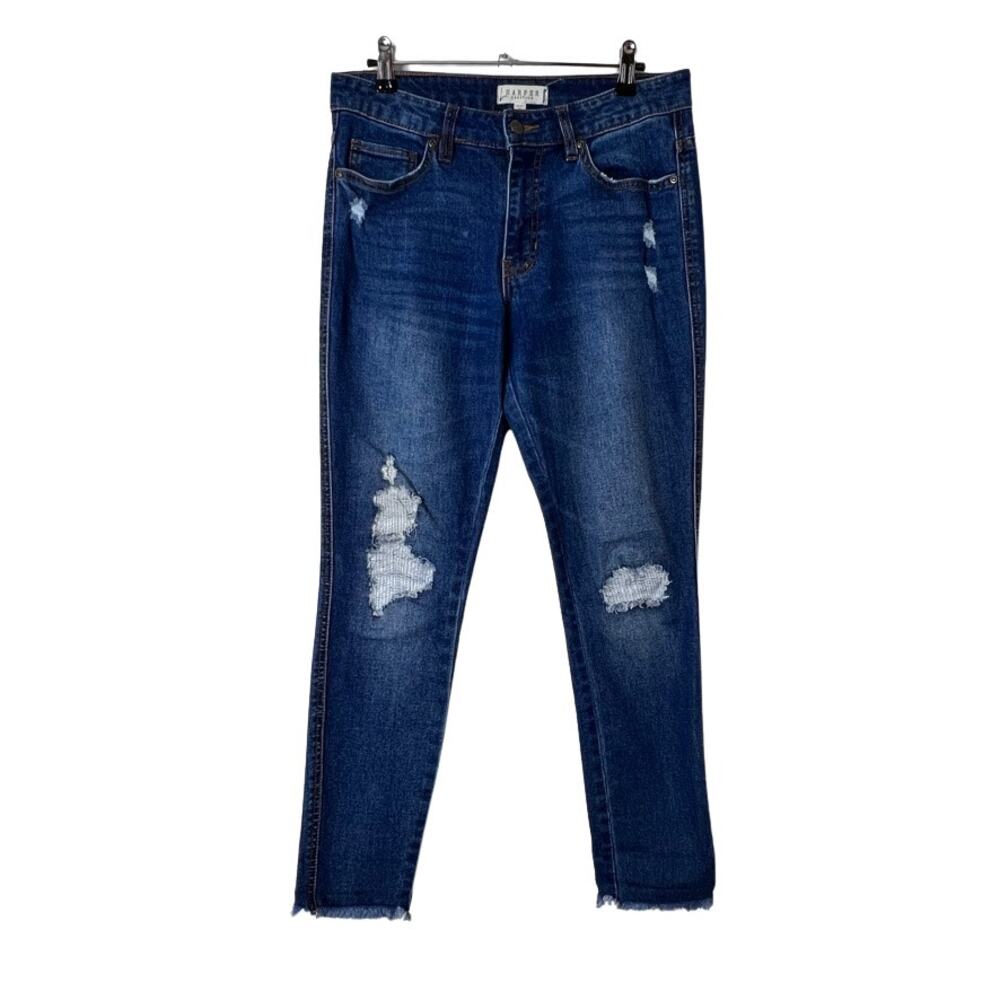 Harper Heritage Destructed Mid Rise Skinny Medium Wash Womens Size 29